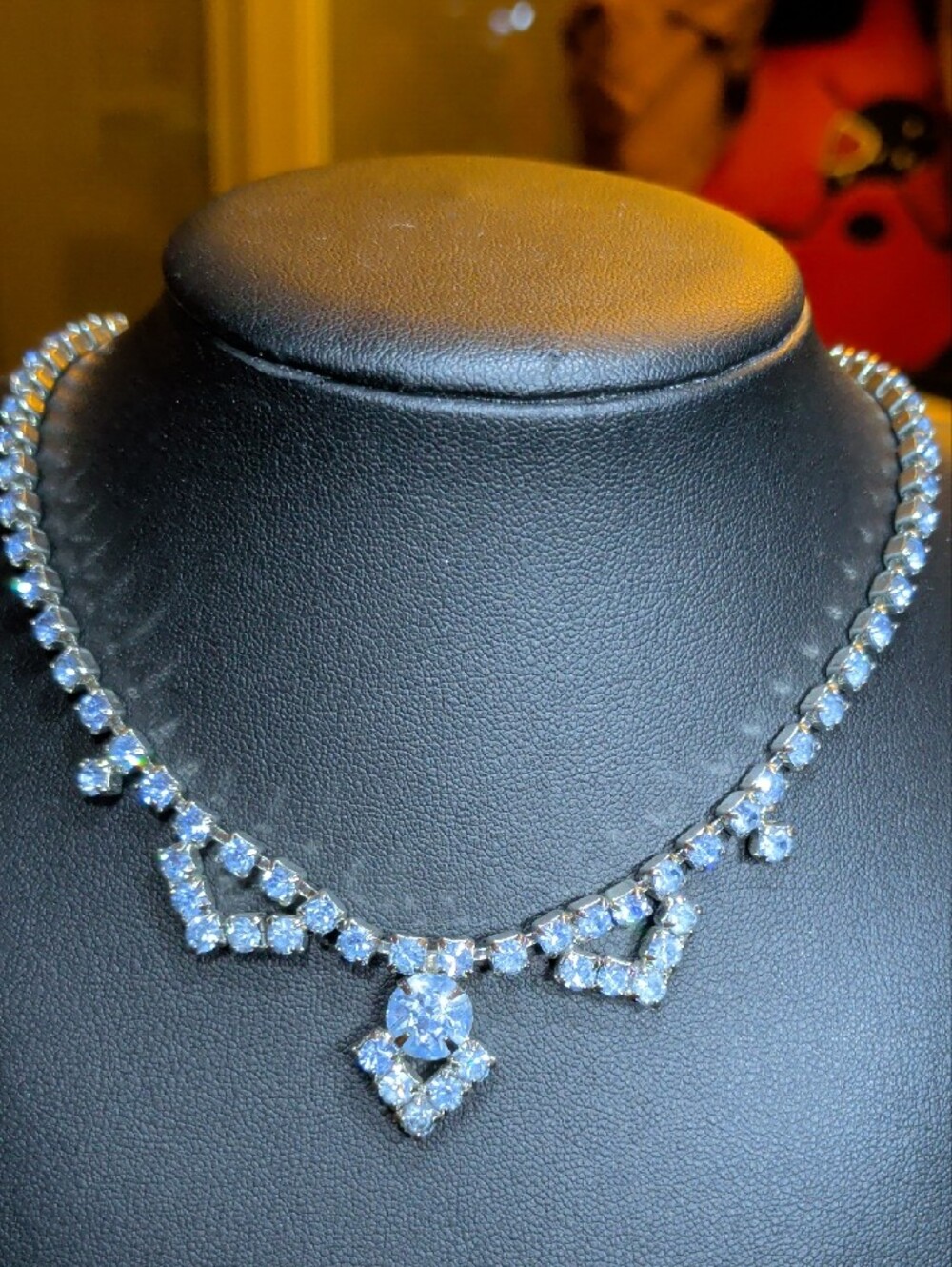 Diamond-Cut Baby Blue Sparkling Crystal Vintage Necklace